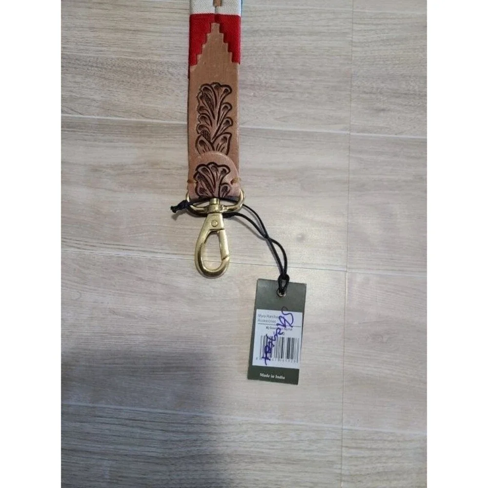Myra Bag Tooled Leather Key Fob Wristlet Western Aztec Strap Keychain NWT